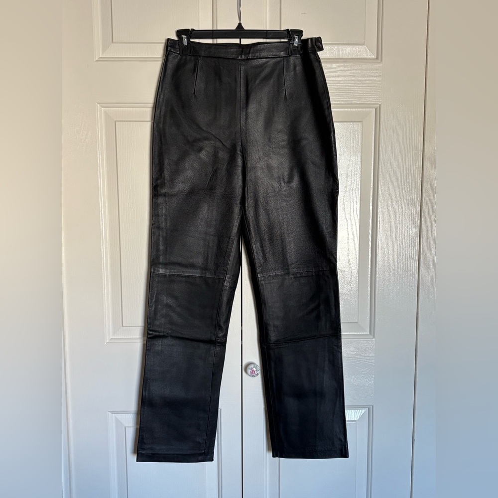 90s Vintage Black 100% Leather Pants Clio Womens Size 6